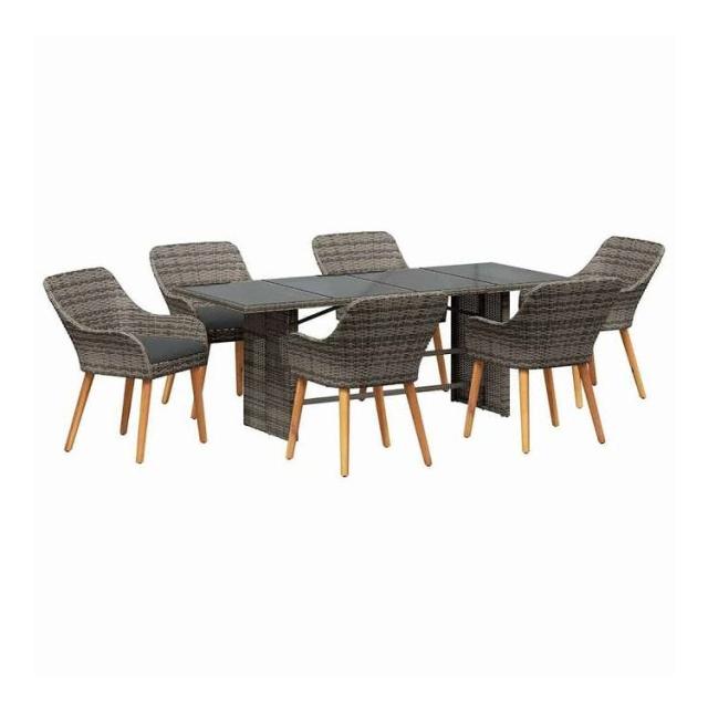 vidaXL ガーデンダイニングセット クッション付き 7 pcs 灰色 ポリラタン 家具 アウトドア家具 屋外家具セット(代引不可)【送料無料】