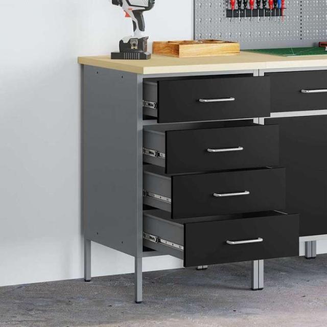vidaXL 作業台 引き出し付き ストレージ付き 黒とグレー 50 x 55 x 85 cm エンジニアードウッドとスチール ハードウェア ハードウェアアクセサリ 工具収納・整理整頓 ワークベンチ(代引不可)【送料無料】_1