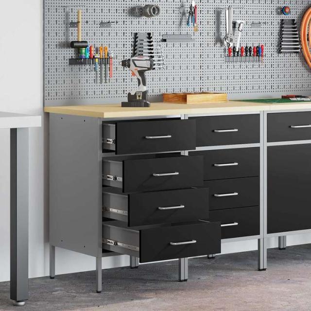 vidaXL 作業キャビネット 引き出し付き 2 pcs 黒とグレー 100 x 55 x 85 cm エンジニアードウッドとスチール ハードウェア ハードウェアアクセサリ 工具収納・整理整頓(代引不可)【送料無料】_1