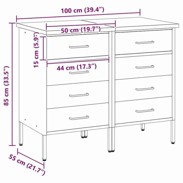 vidaXL 作業キャビネット 引き出し付き 2 pcs 黒とグレー 100 x 55 x 85 cm エンジニアードウッドとスチール ハードウェア ハードウェアアクセサリ 工具収納・整理整頓(代引不可)【送料無料】_10