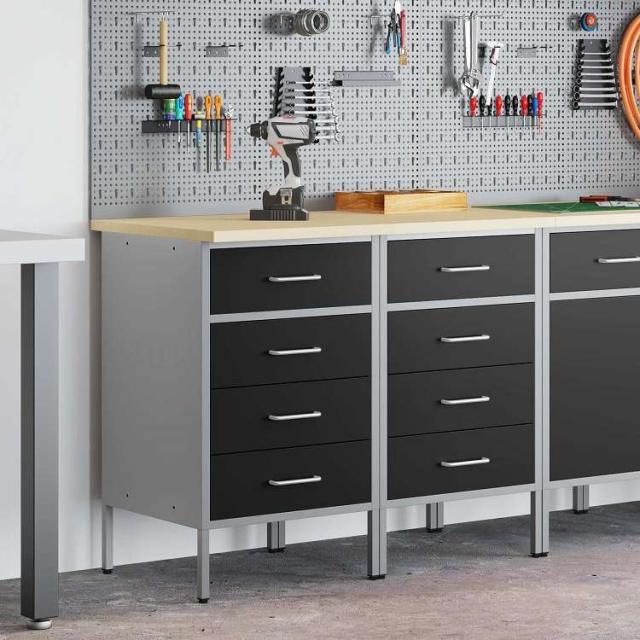 vidaXL 作業キャビネット 引き出し付き 2 pcs 黒とグレー 100 x 55 x 85 cm エンジニアードウッドとスチール ハードウェア ハードウェアアクセサリ 工具収納・整理整頓(代引不可)【送料無料】_2