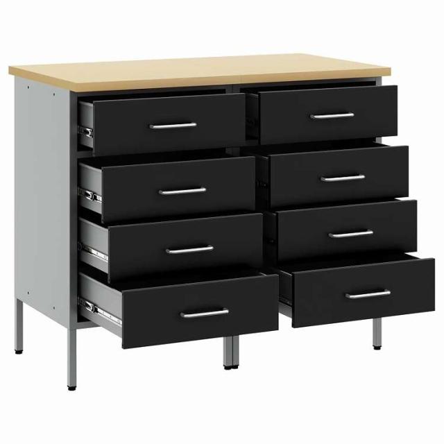 vidaXL 作業キャビネット 引き出し付き 2 pcs 黒とグレー 100 x 55 x 85 cm エンジニアードウッドとスチール ハードウェア ハードウェアアクセサリ 工具収納・整理整頓(代引不可)【送料無料】_3