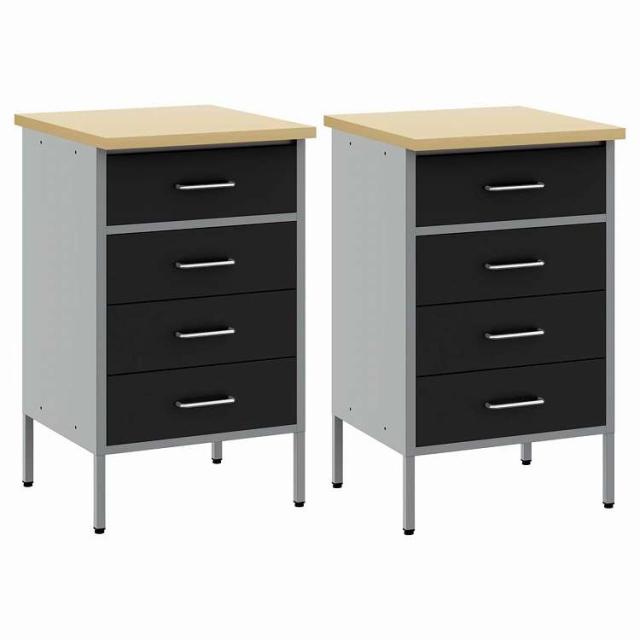 vidaXL 作業キャビネット 引き出し付き 2 pcs 黒とグレー 100 x 55 x 85 cm エンジニアードウッドとスチール ハードウェア ハードウェアアクセサリ 工具収納・整理整頓(代引不可)【送料無料】_4