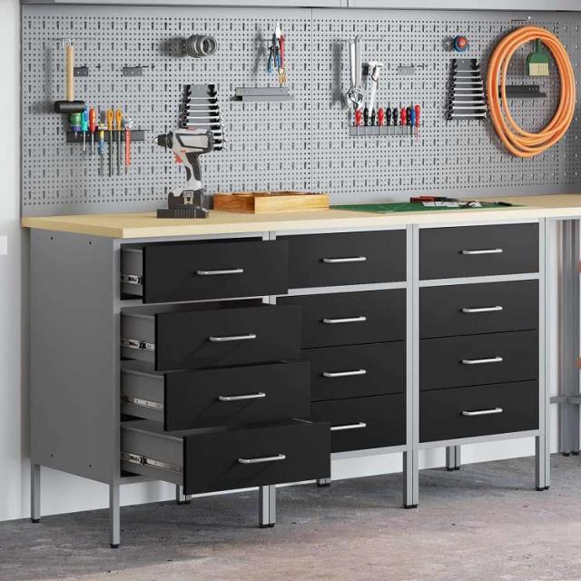 vidaXL 作業キャビネット 引き出し付き 3 pcs 黒とグレー 75 x 45 x 85 cm エンジニアードウッドとスチール ハードウェア ハードウェアアクセサリ 工具収納・整理整頓(代引不可)【送料無料】_1
