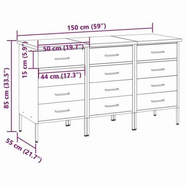 vidaXL 作業キャビネット 引き出し付き 3 pcs 黒とグレー 75 x 45 x 85 cm エンジニアードウッドとスチール ハードウェア ハードウェアアクセサリ 工具収納・整理整頓(代引不可)【送料無料】_10