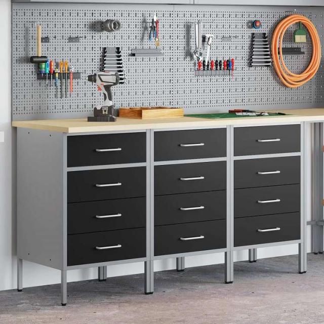 vidaXL 作業キャビネット 引き出し付き 3 pcs 黒とグレー 75 x 45 x 85 cm エンジニアードウッドとスチール ハードウェア ハードウェアアクセサリ 工具収納・整理整頓(代引不可)【送料無料】_2