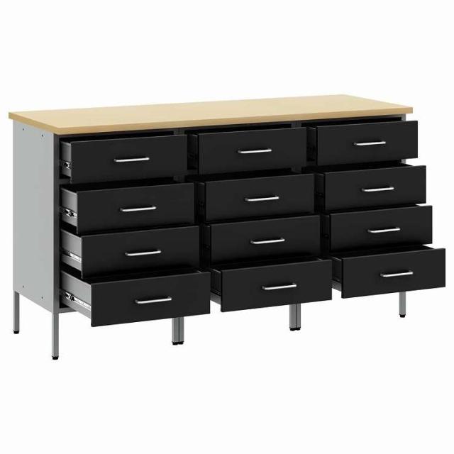 vidaXL 作業キャビネット 引き出し付き 3 pcs 黒とグレー 75 x 45 x 85 cm エンジニアードウッドとスチール ハードウェア ハードウェアアクセサリ 工具収納・整理整頓(代引不可)【送料無料】_3