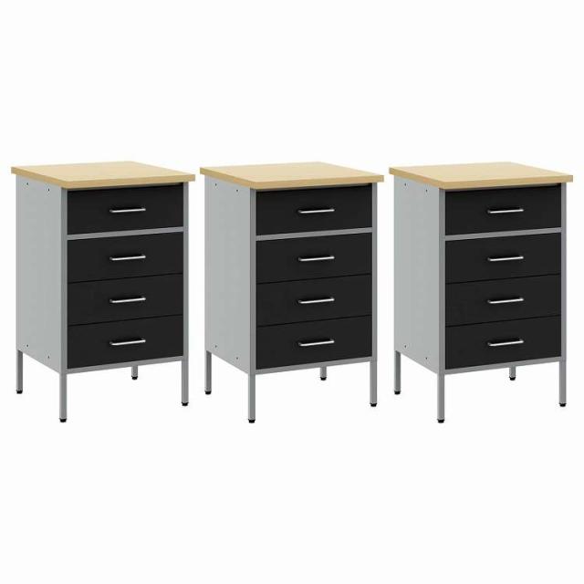 vidaXL 作業キャビネット 引き出し付き 3 pcs 黒とグレー 75 x 45 x 85 cm エンジニアードウッドとスチール ハードウェア ハードウェアアクセサリ 工具収納・整理整頓(代引不可)【送料無料】_4