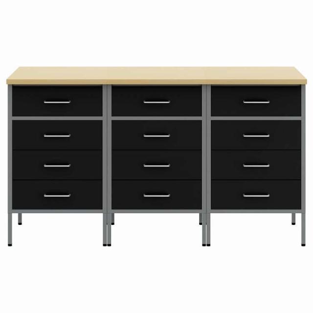 vidaXL 作業キャビネット 引き出し付き 3 pcs 黒とグレー 75 x 45 x 85 cm エンジニアードウッドとスチール ハードウェア ハードウェアアクセサリ 工具収納・整理整頓(代引不可)【送料無料】_5