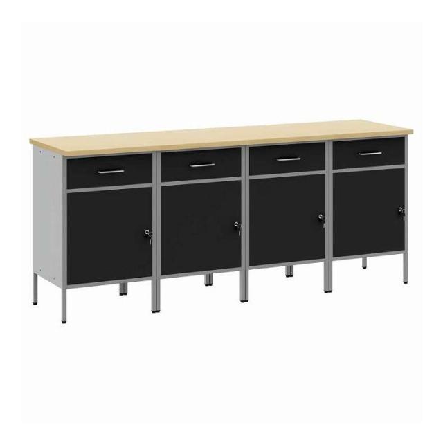 vidaXL 作業キャビネット 引き出し付き 4 pcs 黒とグレー 200 x 55 x 85 cm エンジニアードウッドとスチール ハードウェア ハードウェアアクセサリ 工具収納・整理整頓(代引不可)【送料無料】