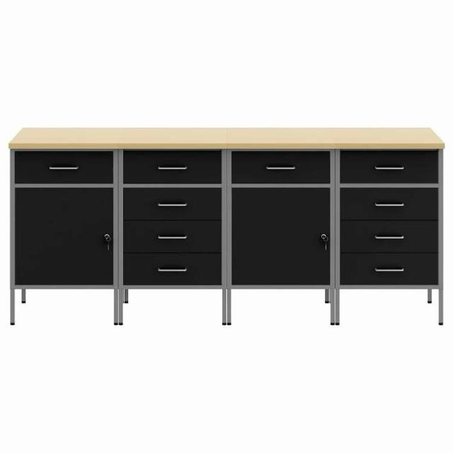 vidaXL 作業キャビネット 引き出し付き 4 pcs 黒とグレー 200 x 55 x 85 cm エンジニアードウッドとスチール ハードウェア ハードウェアアクセサリ 工具収納・整理整頓(代引不可)【送料無料】_1