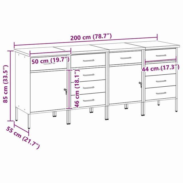 vidaXL 作業キャビネット 引き出し付き 4 pcs 黒とグレー 200 x 55 x 85 cm エンジニアードウッドとスチール ハードウェア ハードウェアアクセサリ 工具収納・整理整頓(代引不可)【送料無料】_6