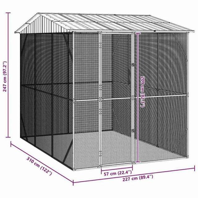 vidaXL バードケージ ストレージ付き アンスラサイト 227 x 310 x 247 cm 亜鉛めっき鋼 動物&ペット用品 ペット用品 鳥用品 取りかご・スタンド(代引不可)【送料無料】_9