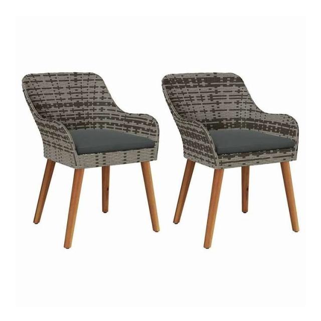 vidaXL ガーデンチェア クッション付き 2 pcs 灰色 62.5 x 55 x 82 cm ポリラタン 家具 アウトドア家具 屋外椅子 アウトドアベンチチェア(代引不可)【送料無料】