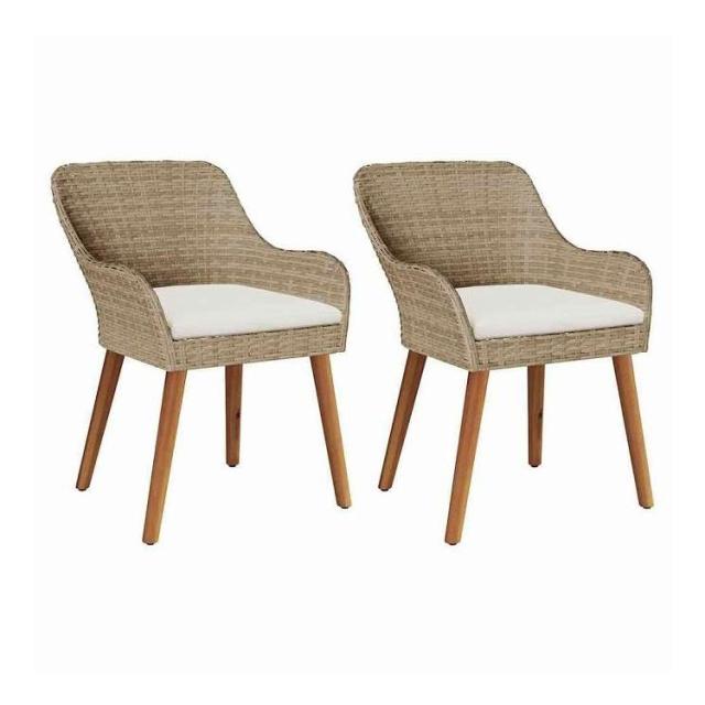vidaXL ガーデンチェア クッション付き 2 pcs ベージュ 62.5 x 55 x 82 cm ポリラタン 家具 アウトドア家具 屋外椅子 アウトドアベンチチェア(代引不可)【送料無料】