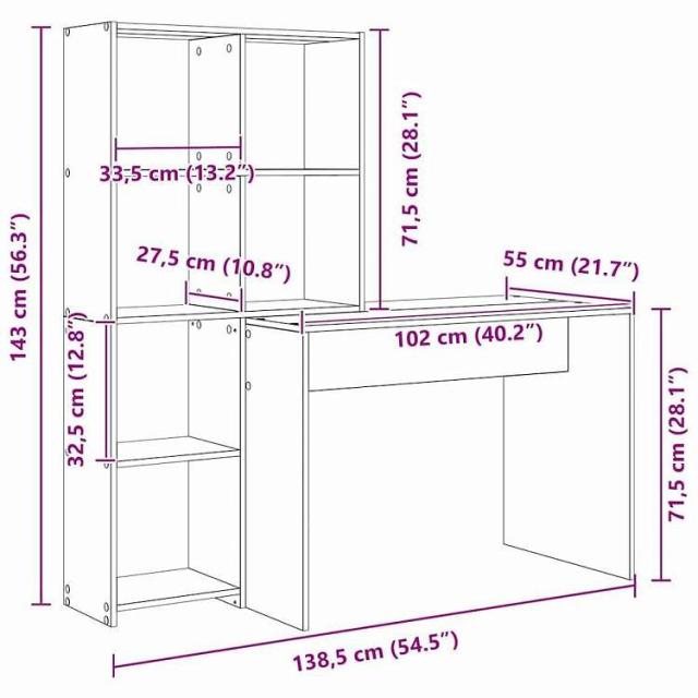 vidaXL デスク 棚で ストレージ付き ホワイト 138.5 x 55 x 143 cm エンジニアリングウッド 家具 オフィス家具 デスク(代引不可)【送料無料】_10
