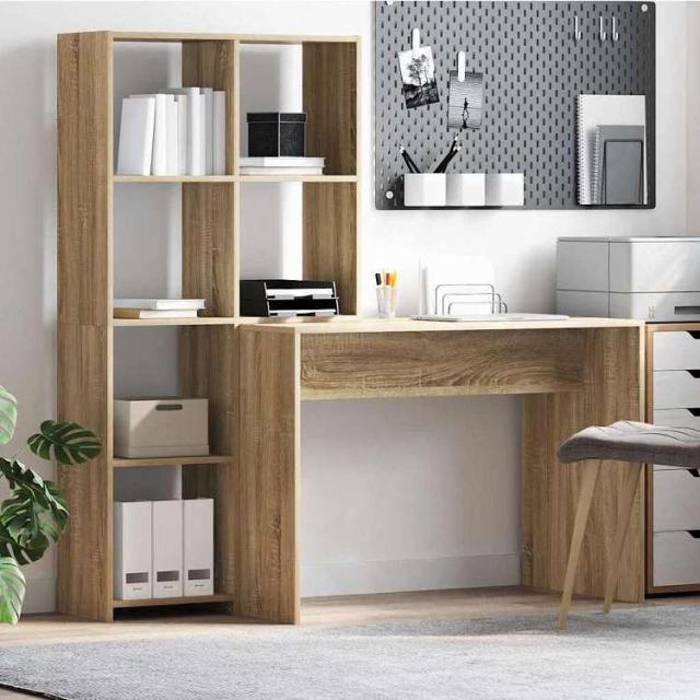 vidaXL デスク 棚で ストレージ付き ソノマオーク 138.5 x 55 x 143 cm エンジニアリングウッド 家具 オフィス家具 デスク(代引不可)【送料無料】_1