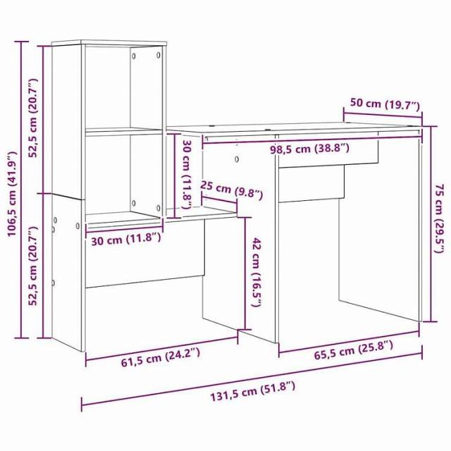 vidaXL デスク 引き出し付き 棚で ストレージ付き ホワイト 131.5 x 50 x 106.5 cm エンジニアリングウッド 家具 オフィス家具 デスク(代引不可)【送料無料】_11