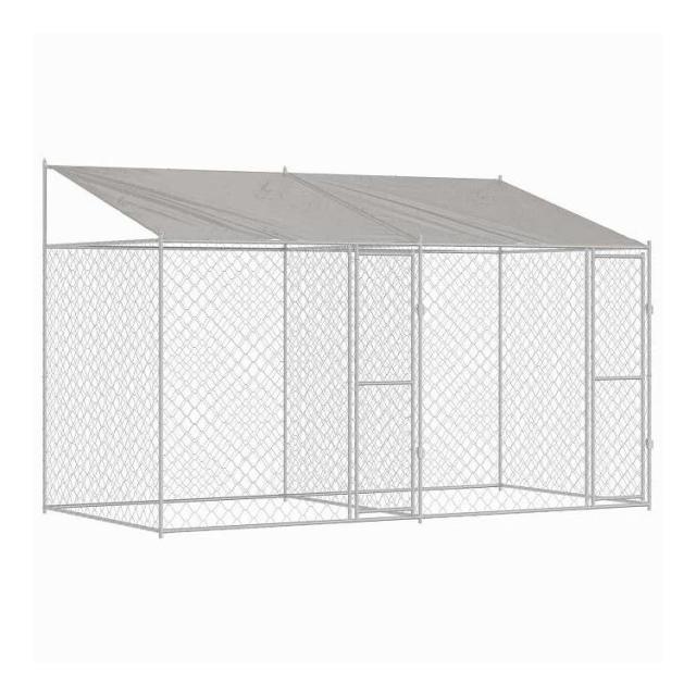 vidaXL 屋根付き犬用ケージ シルバー 400 x 200 x 256 cm スチールとPE 動物&ペット用品 ペット用品 犬用品 犬小屋・ドッグラン(代引不可)【送料無料】