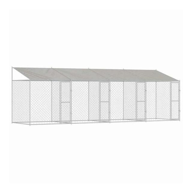 vidaXL 屋根付き犬用ケージ シルバー 800 x 200 x 256 cm スチールとPE 動物&ペット用品 ペット用品 犬用品 犬小屋・ドッグラン(代引不可)【送料無料】
