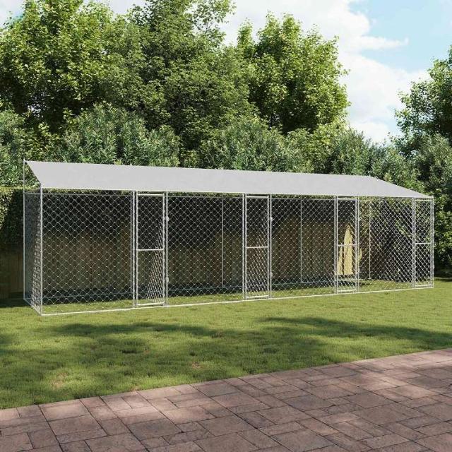 vidaXL 屋根付き犬用ケージ シルバー 800 x 200 x 256 cm スチールとPE 動物&ペット用品 ペット用品 犬用品 犬小屋・ドッグラン(代引不可)【送料無料】_1