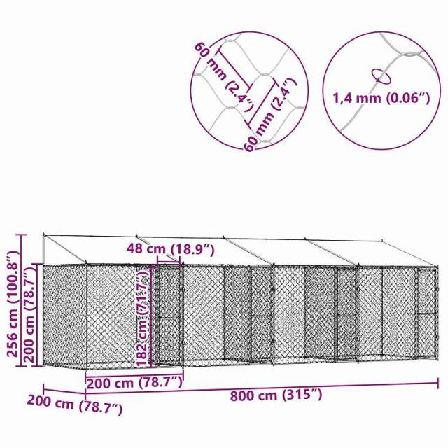 vidaXL 屋根付き犬用ケージ シルバー 800 x 200 x 256 cm スチールとPE 動物&ペット用品 ペット用品 犬用品 犬小屋・ドッグラン(代引不可)【送料無料】_6