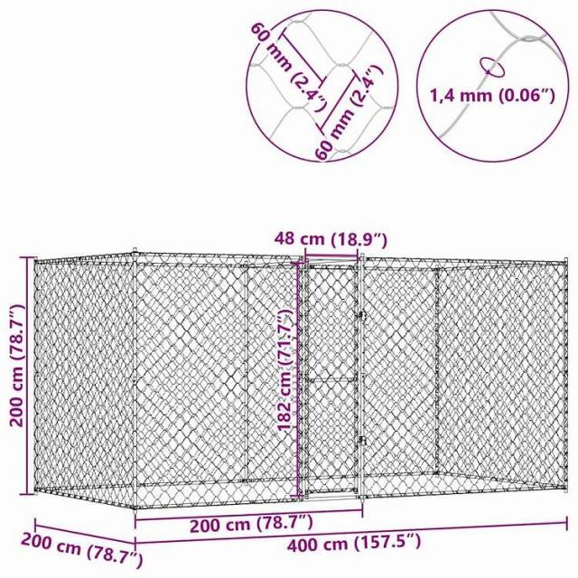 vidaXL 犬用ケージ シルバー 400 x 200 x 200 cm 亜鉛めっき鋼 動物&ペット用品 ペット用品 犬用品 犬小屋・ドッグラン(代引不可)【送料無料】_9