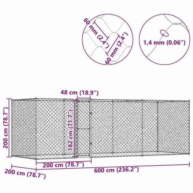 vidaXL 犬用ケージ シルバー 600 x 200 x 200 cm 亜鉛めっき鋼 動物&ペット用品 ペット用品 犬用品 犬小屋・ドッグラン(代引不可)【送料無料】_9