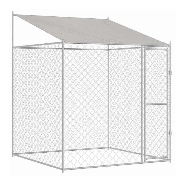 vidaXL 屋根付き犬用ケージ シルバー 200 x 200 x 258 cm スチールとPE 動物&amp;ペット用品 ペット用品 犬用品 犬小屋・ドッグラン(代引不可)【送料無料】