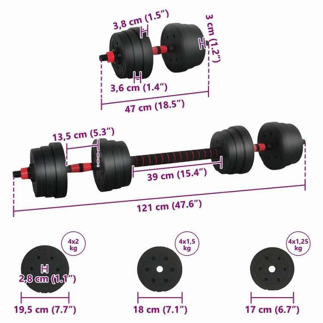 vidaXL 2-in-1ダンベルセット 30kg 黒と赤 セメントと鉄砂 スポーツグッズ エクササイズ&フィットネス ウエイトリフティング フリーウェイト(代引不可)【送料無料】_9
