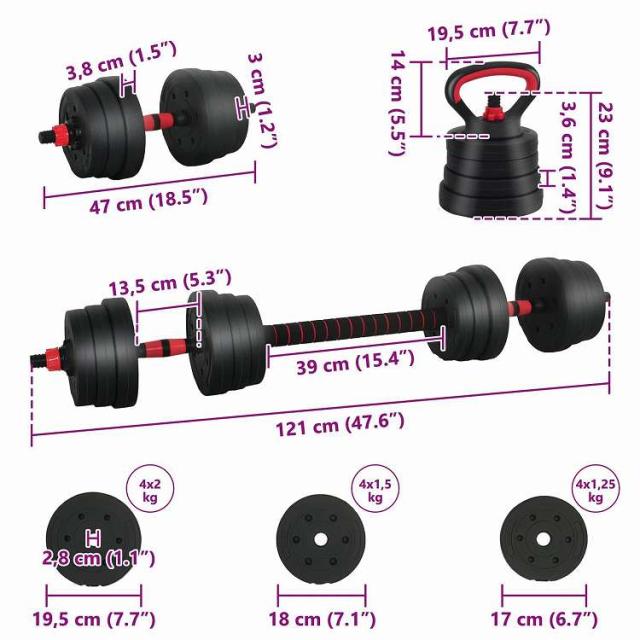 vidaXL 4-in-1ダンベルセット 30kg 黒と赤 セメントと鉄砂 スポーツグッズ エクササイズ&フィットネス ウエイトリフティング フリーウェイト(代引不可)【送料無料】_11