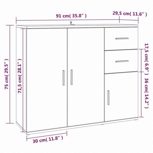vidaXL サイドボード ホワイト 91x29.5x75cm エンジニアリングウッド家具 キャビネット&収納 サイドボード(代引不可)【送料無料】_10