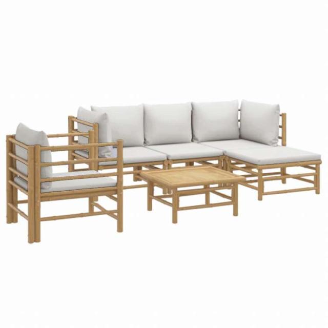 vidaXL ガーデンラウンジ6点セット クッション付き 竹製 ライトグレー家具 アウトドア家具 屋外家具セット(代引不可)【送料無料】_2