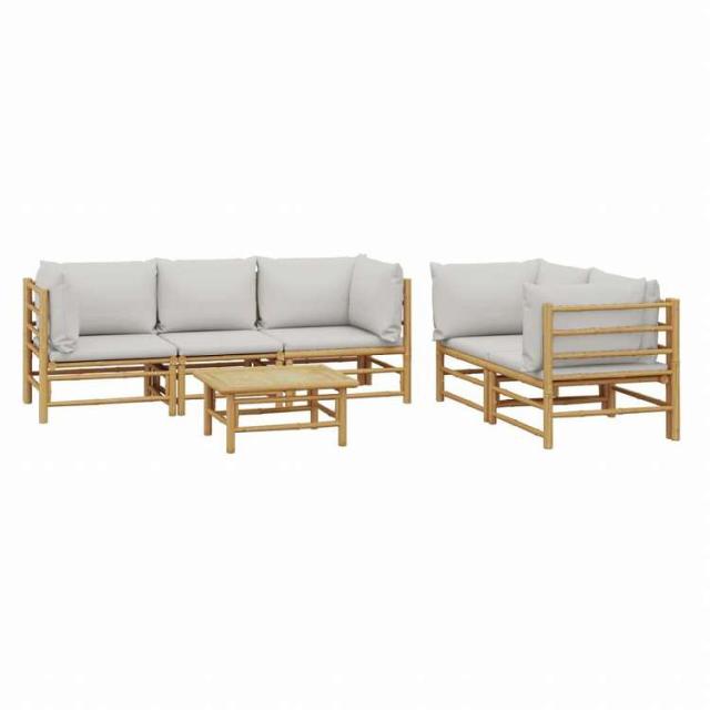 vidaXL ガーデンラウンジ6点セット クッション付き 竹製 ライトグレー家具 アウトドア家具 屋外家具セット(代引不可)【送料無料】_2