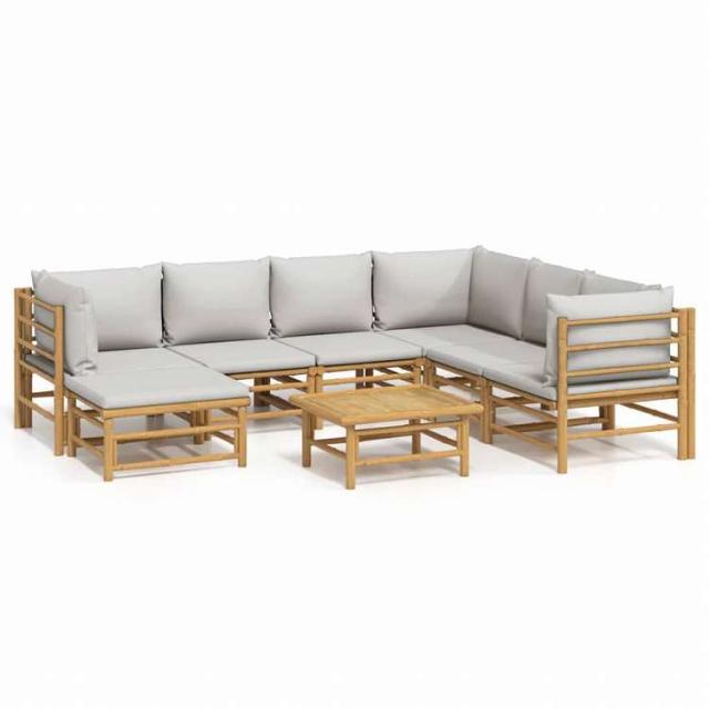 vidaXL ガーデンラウンジ8点セット ライトグレークッション付き 竹製家具 アウトドア家具 屋外家具セット(代引不可)【送料無料】_1