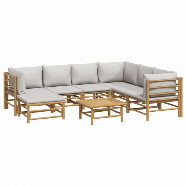 vidaXL ガーデンラウンジ8点セット ライトグレークッション付き 竹製家具 アウトドア家具 屋外家具セット(代引不可)【送料無料】_2