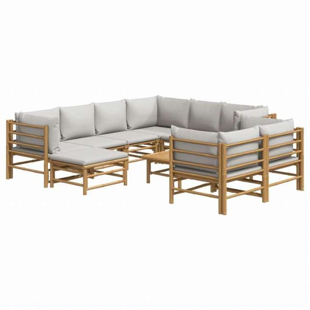 vidaXL ガーデンラウンジ10点セット ライトグレークッション付き 竹製家具 アウトドア家具 屋外家具セット(代引不可)【送料無料】_2
