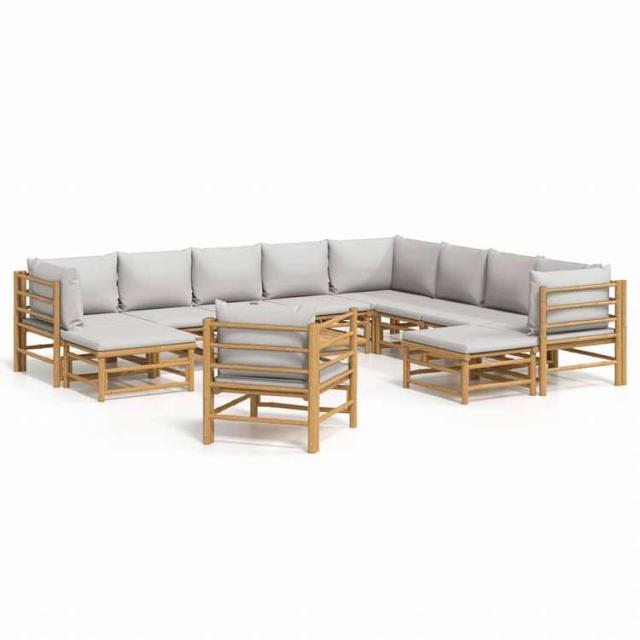 vidaXL ガーデンラウンジ12点セット ライトグレークッション付き 竹製家具 アウトドア家具 屋外家具セット(代引不可)【送料無料】_1