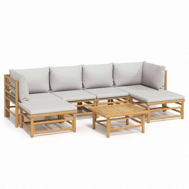 vidaXL ガーデンラウンジ7点セット ライトグレークッション付き 竹製家具 アウトドア家具 屋外家具セット(代引不可)【送料無料】_1