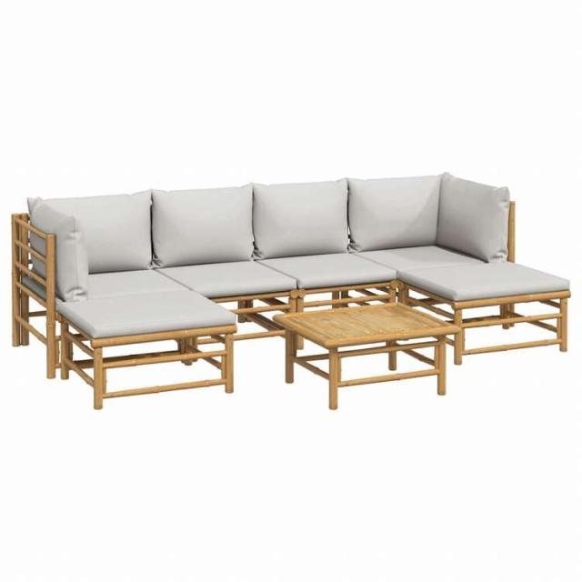 vidaXL ガーデンラウンジ7点セット ライトグレークッション付き 竹製家具 アウトドア家具 屋外家具セット(代引不可)【送料無料】_2