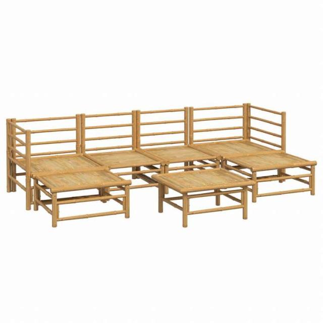 vidaXL ガーデンラウンジ7点セット ライトグレークッション付き 竹製家具 アウトドア家具 屋外家具セット(代引不可)【送料無料】_3