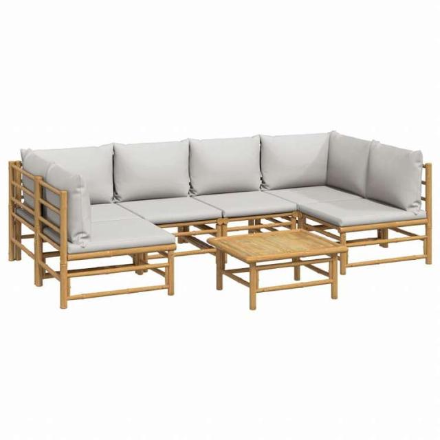 vidaXL ガーデンラウンジ7点セット ライトグレークッション付き 竹製家具 アウトドア家具 屋外家具セット(代引不可)【送料無料】_2