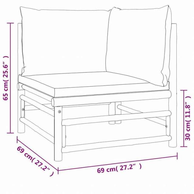 vidaXL ガーデンラウンジ7点セット ライトグレークッション付き 竹製家具 アウトドア家具 屋外家具セット(代引不可)【送料無料】_9