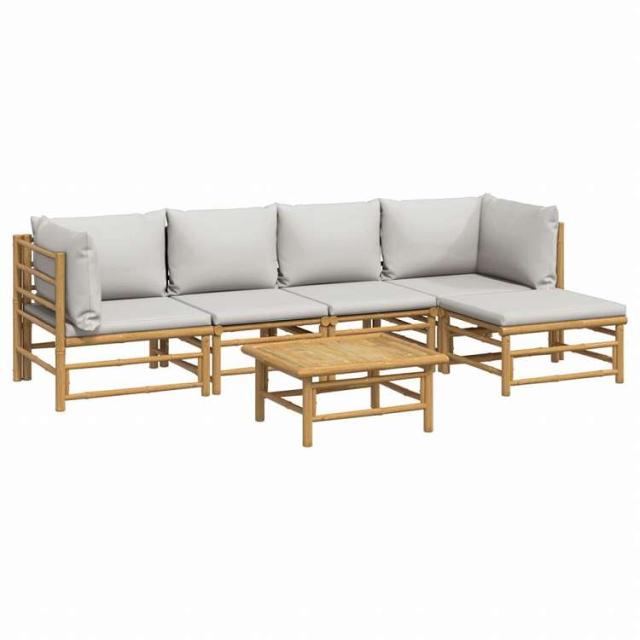 vidaXL ガーデンラウンジ6点セット クッション付き 竹製 ライトグレー家具 アウトドア家具 屋外家具セット(代引不可)【送料無料】_2