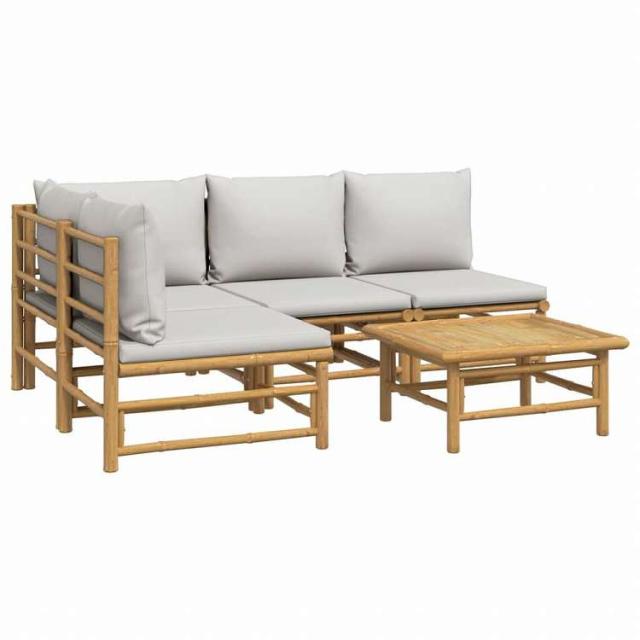 vidaXL ガーデンラウンジ5点セット ライトグレークッション付き 竹製家具 アウトドア家具 屋外家具セット(代引不可)【送料無料】_2