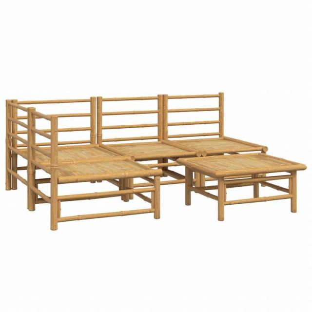 vidaXL ガーデンラウンジ5点セット ライトグレークッション付き 竹製家具 アウトドア家具 屋外家具セット(代引不可)【送料無料】_3