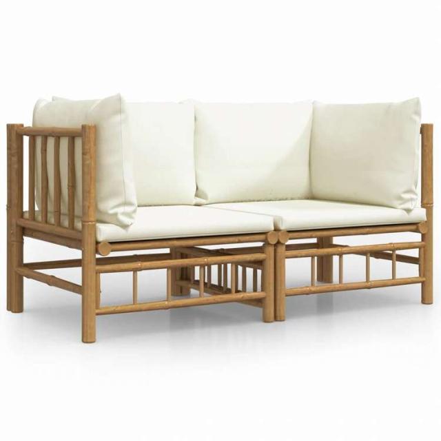 vidaXL ガーデンコーナーソファ 2点 クリームホワイトクッション付き 竹製家具 アウトドア家具 屋外家具セット(代引不可)【送料無料】_1