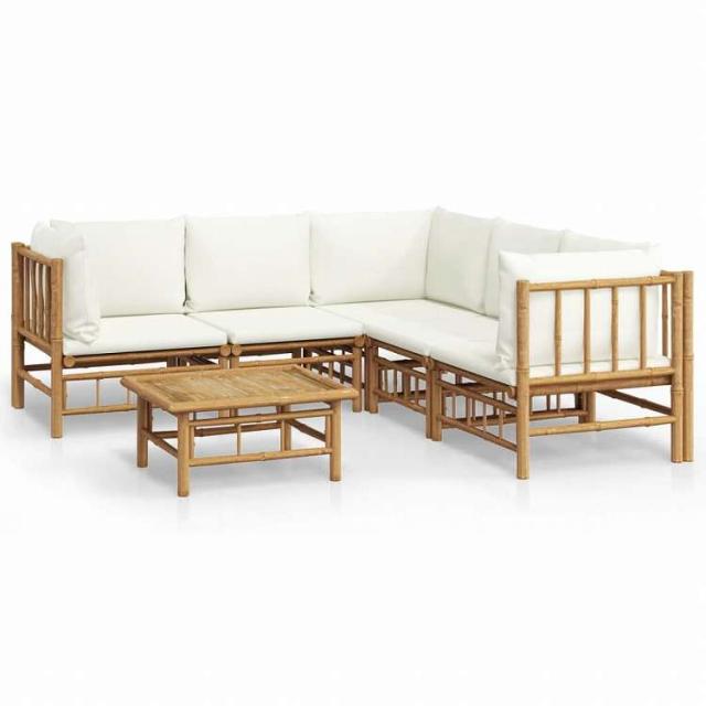 vidaXL ガーデンラウンジ6点セット クリームホワイトクッション付き 竹製家具 アウトドア家具 屋外家具セット(代引不可)【送料無料】_1