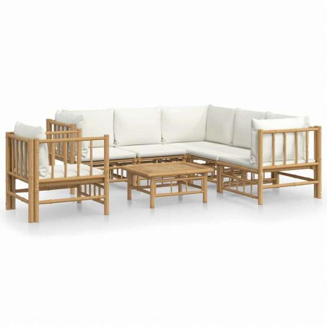 vidaXL ガーデンラウンジ7点セット クリームホワイトクッション付き 竹製家具 アウトドア家具 屋外家具セット(代引不可)【送料無料】_1