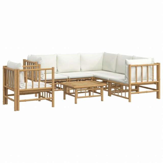 vidaXL ガーデンラウンジ7点セット クリームホワイトクッション付き 竹製家具 アウトドア家具 屋外家具セット(代引不可)【送料無料】_2